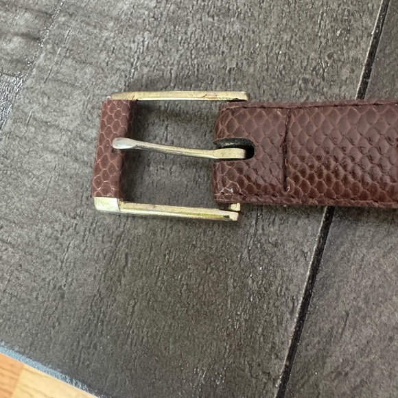 VINTAGE Mexico Brown Leather Textured Belt Gold Hardwear Size 36 - Picture 4 of 10
